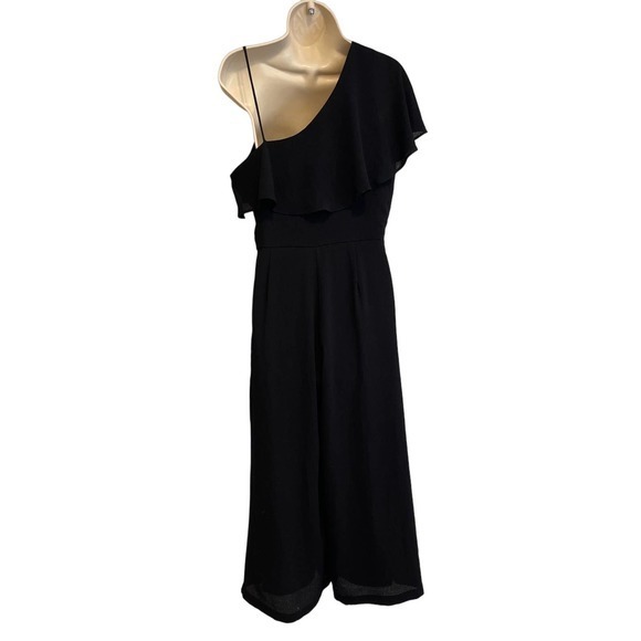 Gianni Bini Black One Shoulder Jumpsuit Capri Length Large Pre-Owned - Picture 5 of 12